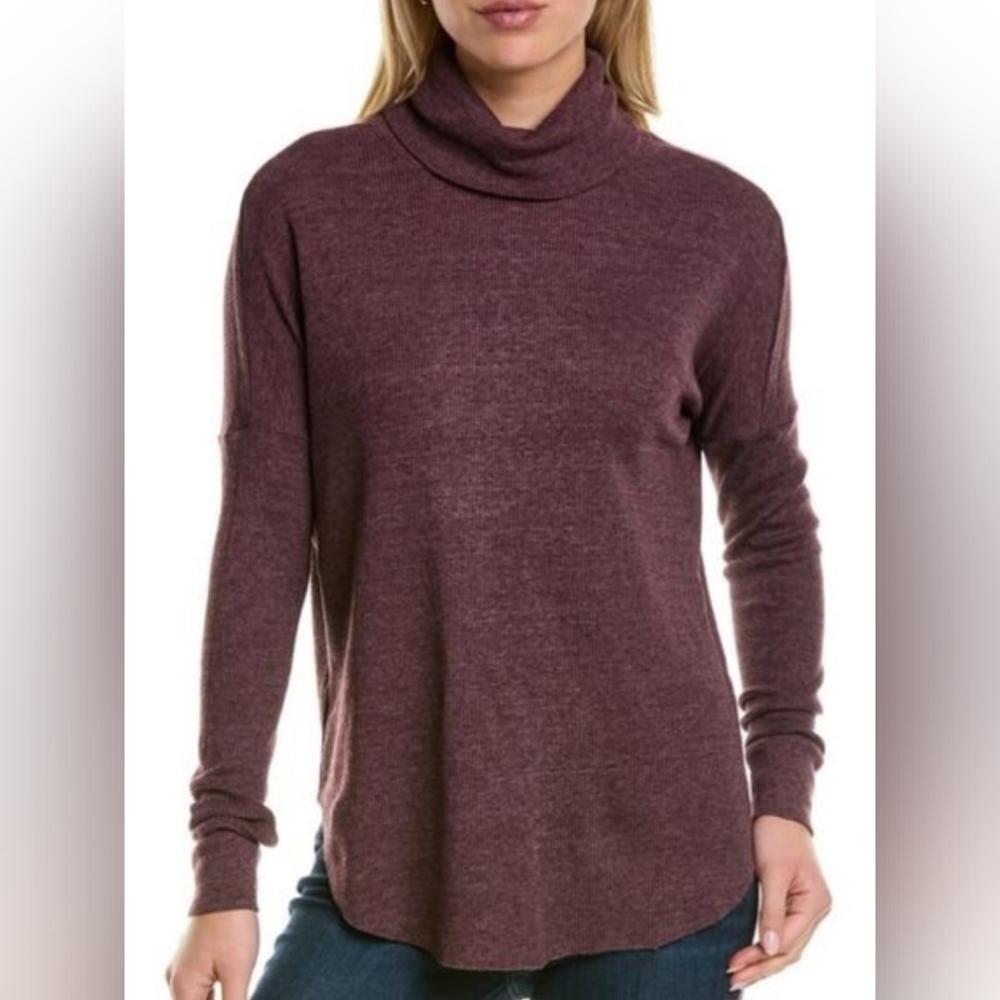 Michael Stars Marcy Thermal Waffle Knit Tunic Top‎ Sz Med Eggplant Purple